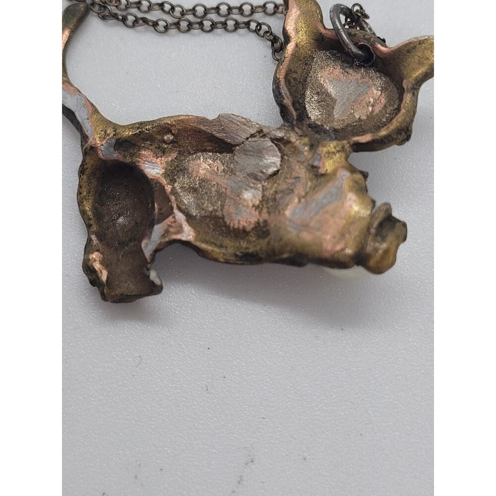 Vintage Whimsical Cat Pearl Rhinestone Pendant Necklace - Picture 10 of 12